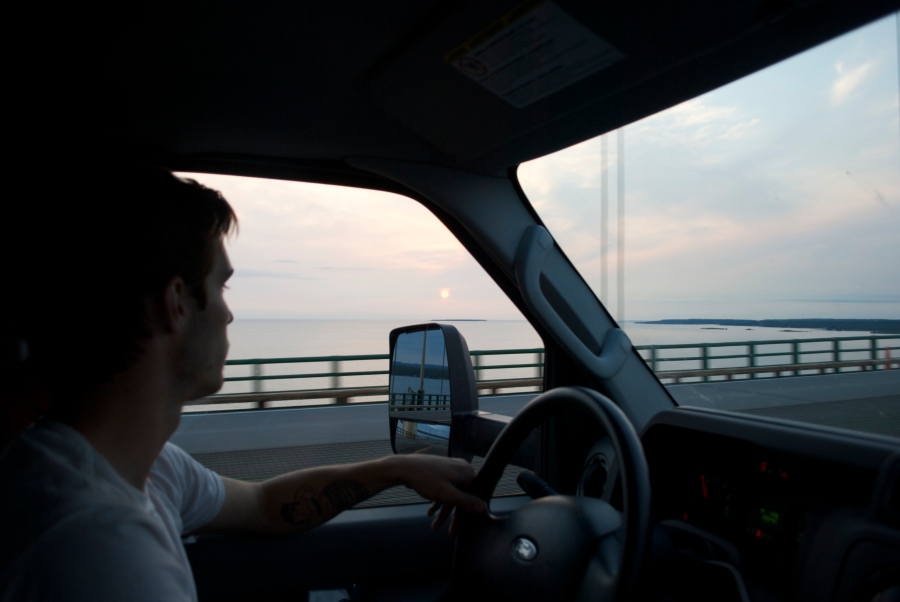 Driving over the Mackinaw Bridge